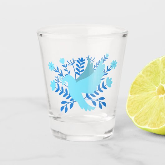 Blauwe duif van de vrede shot glas (Voorkant)