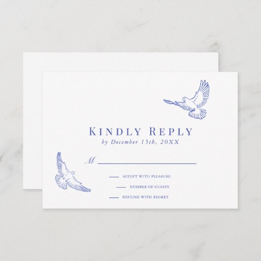 Blauwe Duiven Elegante Lineart RSVP (Voorkant / Achterkant)