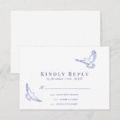 Blauwe Duiven Elegante Lineart RSVP Kaartje (Voorkant / Achterkant)