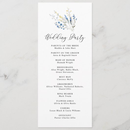 Blauwe Dusty Dainty Wild Floral Wedding Flat Progr Programmakaart (Achterkant)