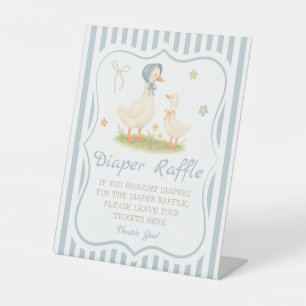 Blauwe Dwaas Gans Baby Shower Luier Raffle Reclamebord Met Voetstuk