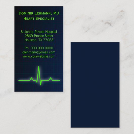 Blauwe ECG hartslagmeter Visitekaartjes (Voorkant / Achterkant)