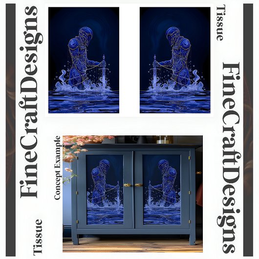 Blauwe Edele Ridder met Zwaard Decoupage R&L 150 Tissuepapier