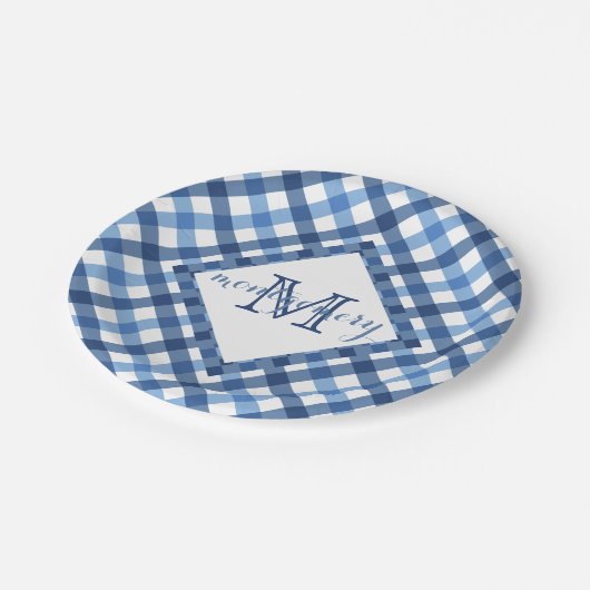 Blauwe edelham diamantmonogram, bord (Gekanteld)