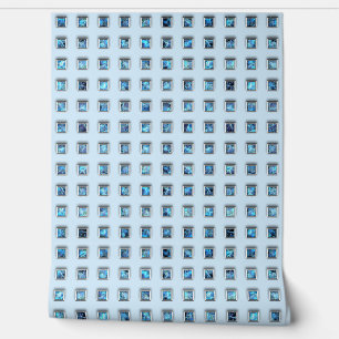 Blauwe Edelsteen Vierkante Zilveren Ornamenten Aan Behang