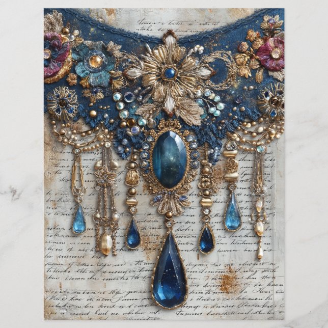 Blauwe Edelstenen Borduurwerk Junk Journal Scrapbo (Voorkant)