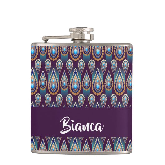Blauwe edelstenen decoratieve afdruk heupfles (Voorkant)