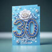 Blauwe edelstenen en parels Witte Roos 30e verjaar Kaart