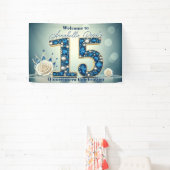 Blauwe Edelstenen & Zilveren Kroon 15e Verjaardags Spandoek (Insitu)