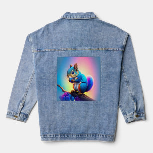 Blauwe eekhoorn eet een fruit-323232 denim jacket