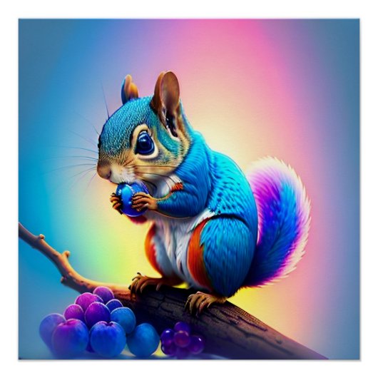 Blauwe eekhoorn eet een fruit-323232 perfect poster (Voorkant)