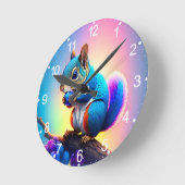 Blauwe eekhoorn eet een fruit-323232 ronde klok (Hoek)