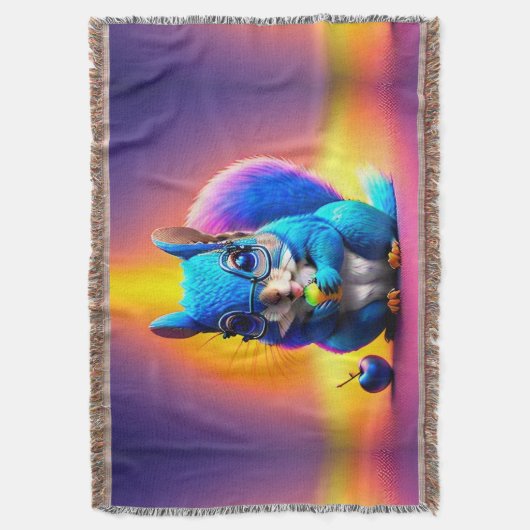 Blauwe eekhoorn eet fruit deken (Voorkant Verticaal)