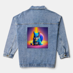 Blauwe eekhoorn eet fruit denim jacket