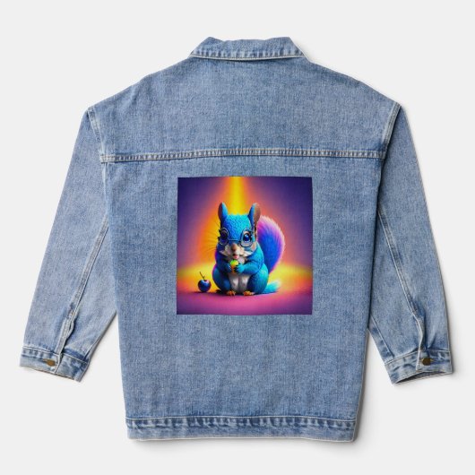 Blauwe eekhoorn eet fruit denim jacket (Achterkant)