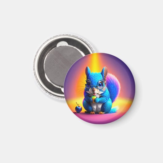 Blauwe eekhoorn eet fruit magneet (Voorkant / Achterkant)