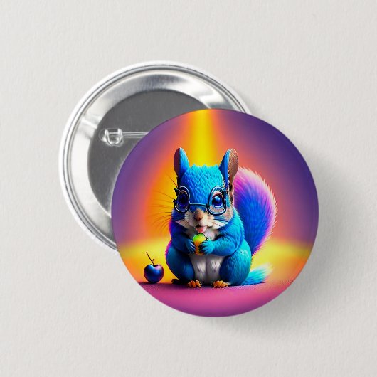 Blauwe eekhoorn eet fruit ronde button 5,7 cm (Voorkant /achterkant)