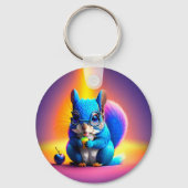 Blauwe eekhoorn eet fruit sleutelhanger (Achterkant)