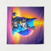 Blauwe eekhoorn eet fruit wandkleed (Voorkant (horizontaal))