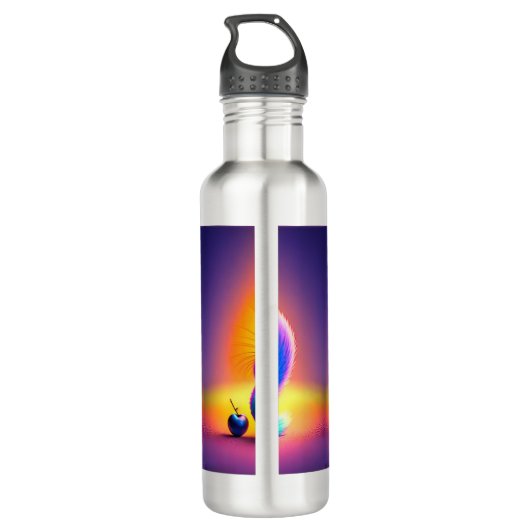 Blauwe eekhoorn eet fruit waterfles (Achterkant)