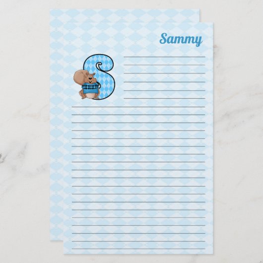 Blauwe eekhoorn Mongram Letter S met daarop de naa Briefpapier (Voorkant / Achterkant)