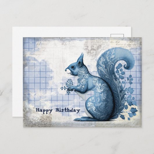 Blauwe Eekhoorn Verjaardagscollage Briefkaart (Voorkant / Achterkant)