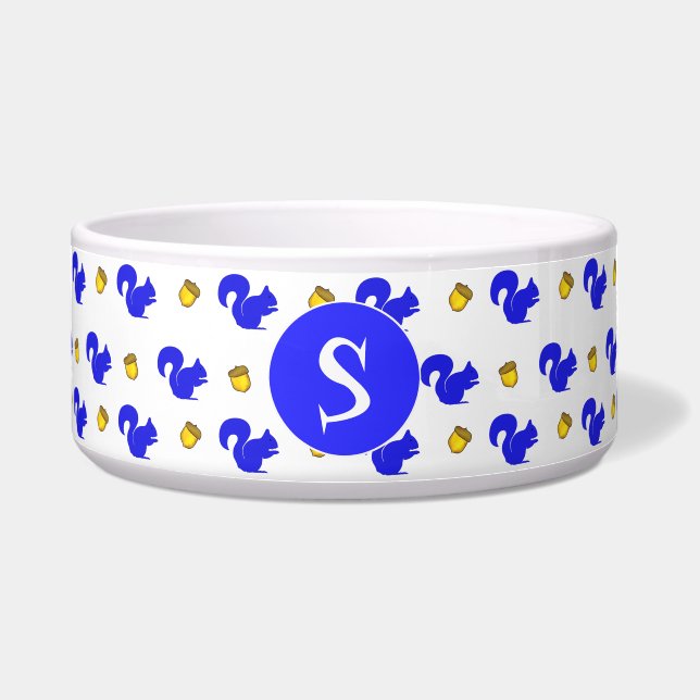 Blauwe eekhoorntjes Monogrammed Pet Bowl Voerbakje (Voorkant)