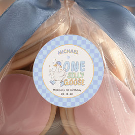 Blauwe Eén Domme Gans-Jongen's Eerste Verjaardag Ronde Sticker