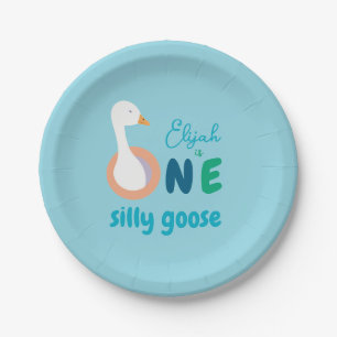 Blauwe Eén Domme Gans Schattige Jongen Eerste Verj Papieren Bordje
