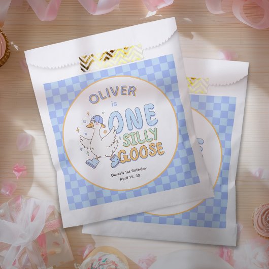 Blauwe Eén Dwaas Gans-Retro Jongen Eerste Verjaard Bedankzakje