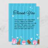 Blauwe één jaar verjaardag Flat Bedankkaart (Voorkant / Achterkant)