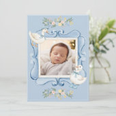 Blauwe Eenden Bloemige Vintage Baby Aankondiging (Staand voorkant)