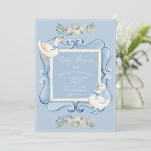 Blauwe Eenden Bloemige Vintage Baby Shower Kaart