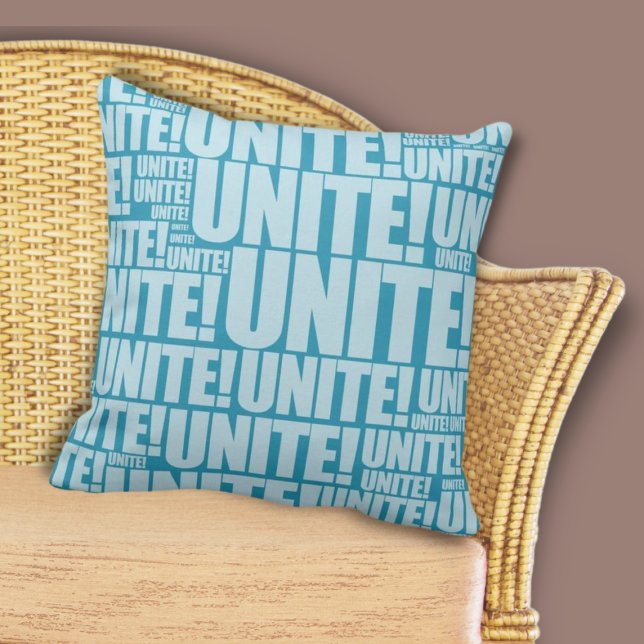 Blauwe EENHEID! Typografie Herhaal patroon Kussen (Blue UNITE! Typography Repeat Pattern Throw Pillow, Home & Living)