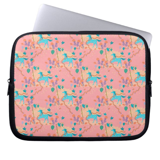 Blauwe eenhoorn laptop sleeve (Voorkant)