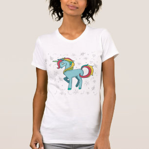Blauwe Eenhoorn met Doodles T-shirt