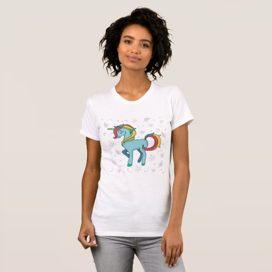 Blauwe Eenhoorn met Doodles T-shirt (Voorkant volledig)