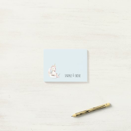 Blauwe Eenhoorn op Wolk Post-it® Notes (Op bureau)