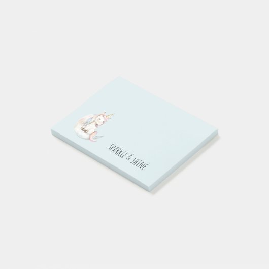 Blauwe Eenhoorn op Wolk Post-it® Notes (Schuin)
