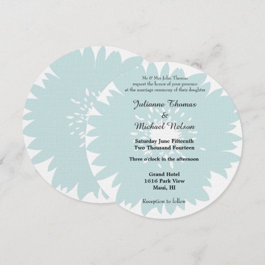 Blauwe Eenvoud Bloem Bruiloft Kaart (Voorkant / Achterkant)