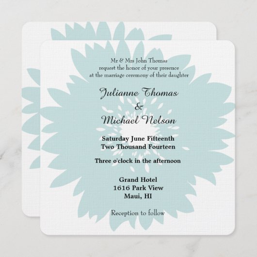 Blauwe Eenvoud Bloem Bruiloft Kaart (Voorkant / Achterkant)