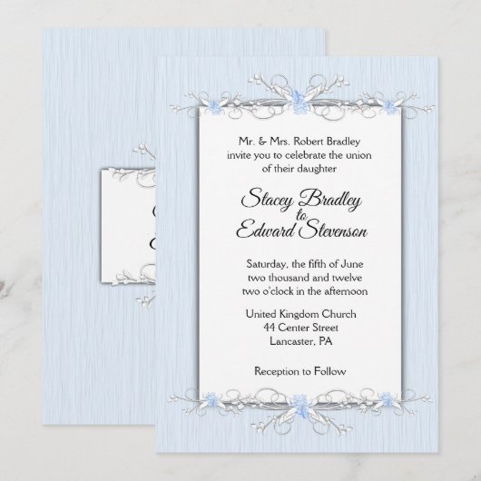 Blauwe eenvoud Traditionele huwelijksuitnodiging Kaart (Voorkant / Achterkant)