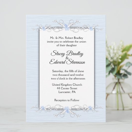 Blauwe eenvoud Traditionele huwelijksuitnodiging Kaart (Staand voorkant)