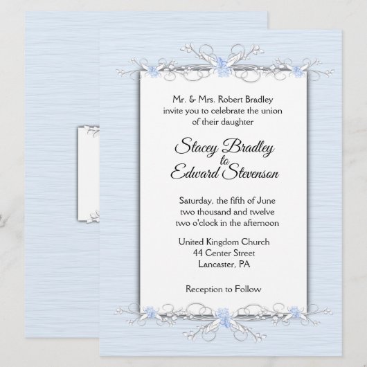 Blauwe eenvoud Traditionele huwelijksuitnodiging Kaart (Voorkant / Achterkant)