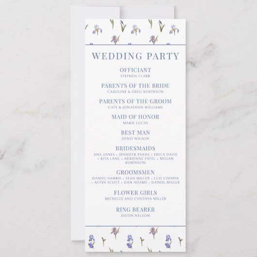 Blauwe eenvoudige bloemenelegante trouwprogrammaka (Achterkant)