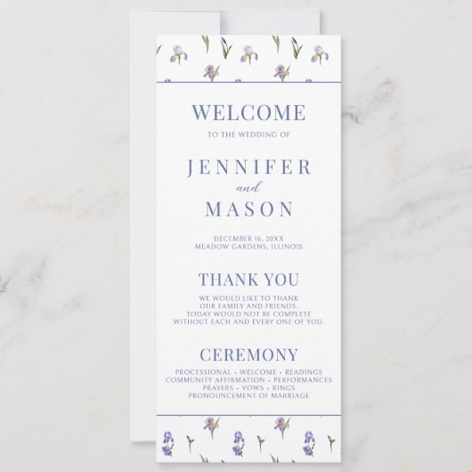 Blauwe eenvoudige bloemenelegante trouwprogrammaka (Voorkant)