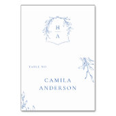 Blauwe eenvoudige botanische kuif monogram plaats kaart (Voorkant)