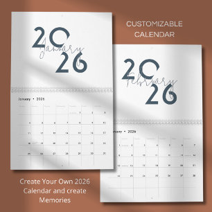 Blauwe Eenvoudige Elegante 2026 Agenda Kalender