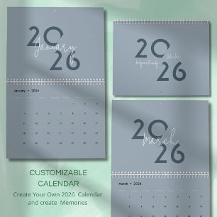 Blauwe Eenvoudige Elegante 2026 Agenda Kalender
