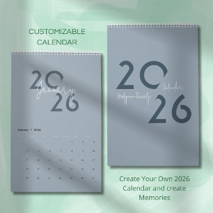 Blauwe Eenvoudige Elegante 2026 Agenda Kalender